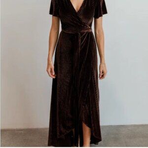 NWT Baltic Born Andi Ribbed Velvet Wrap Maxi Dress Dark Brown XL